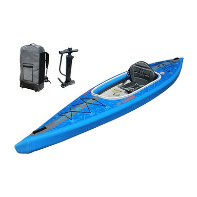 Hero image of the AirVolution Inflatable Kayak, pump and carry bag