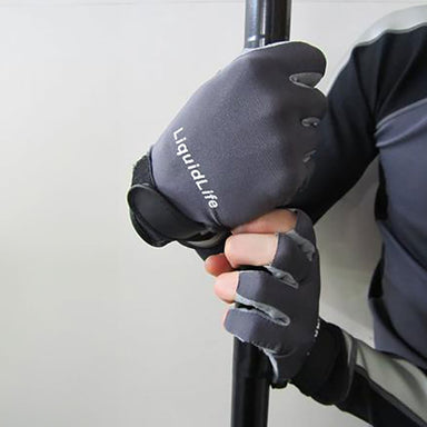 An image of a man wearing the half finger paddle gloved from LiquidLife