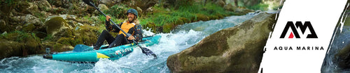 image of a person paddling an Aqua Marina Inflatable Kayak down a river