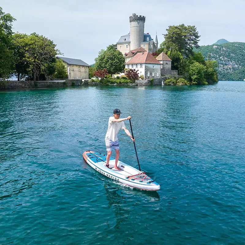 A man paddling the cascade inflatable hybrid kayak