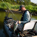 image of a man pulling up a bass fish in the Numbered feature map of the stern on the Titan X Propel 10.5 fishing kayak