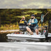 Photo of 2 people out on a lake fishing in the bass raider fishing boat