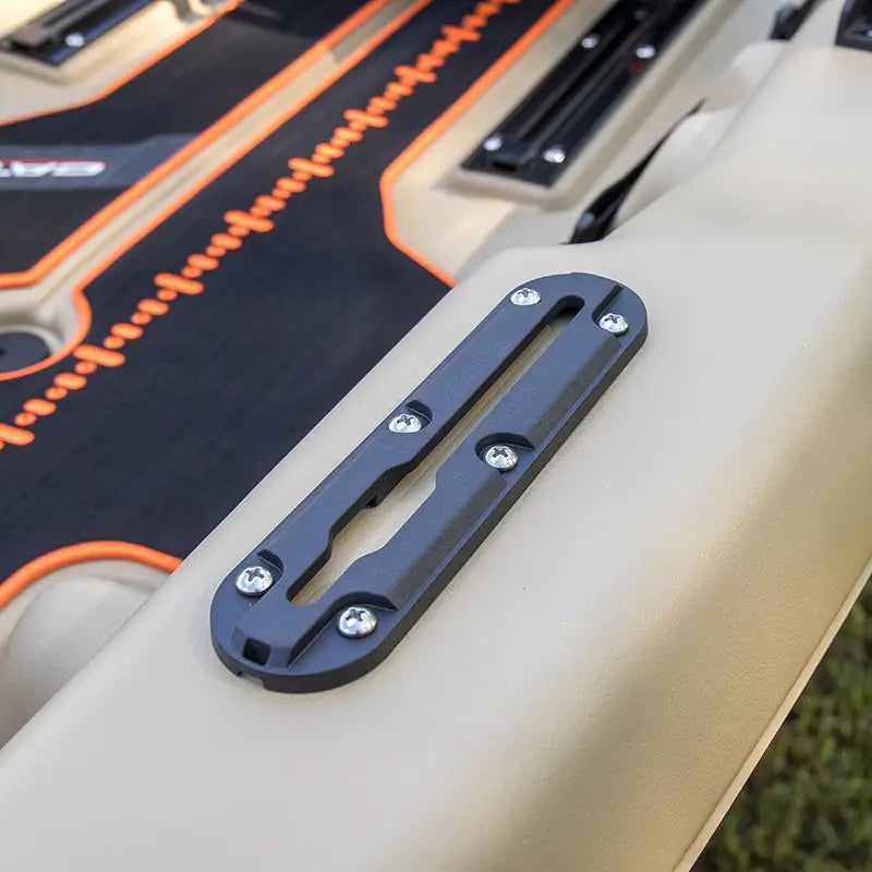 A close up look at the 4" rails that are used to mount accessories on the Catch 100 PWR 
