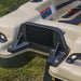 A close up image of the transom mount for petrol or electric motors 